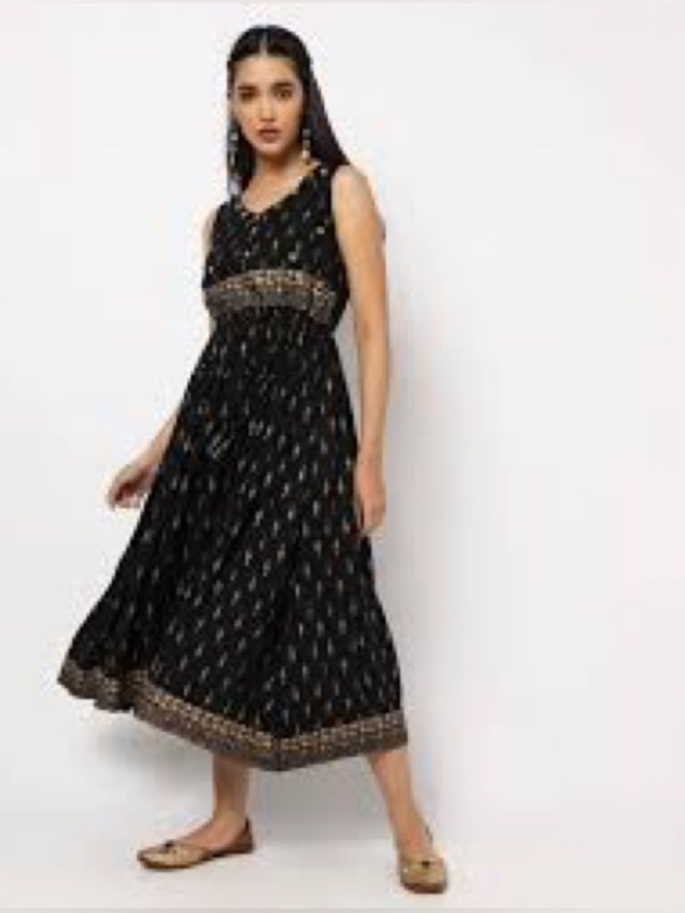 Fusion Made in India Sleeveless Block Print A-line Gown Size XS